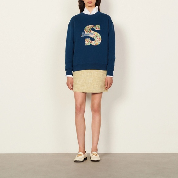 Sandro Classic Embroidered Crewneck Sweatshirt Women’s Size 1 (Small) in Blue - Picture 9 of 10